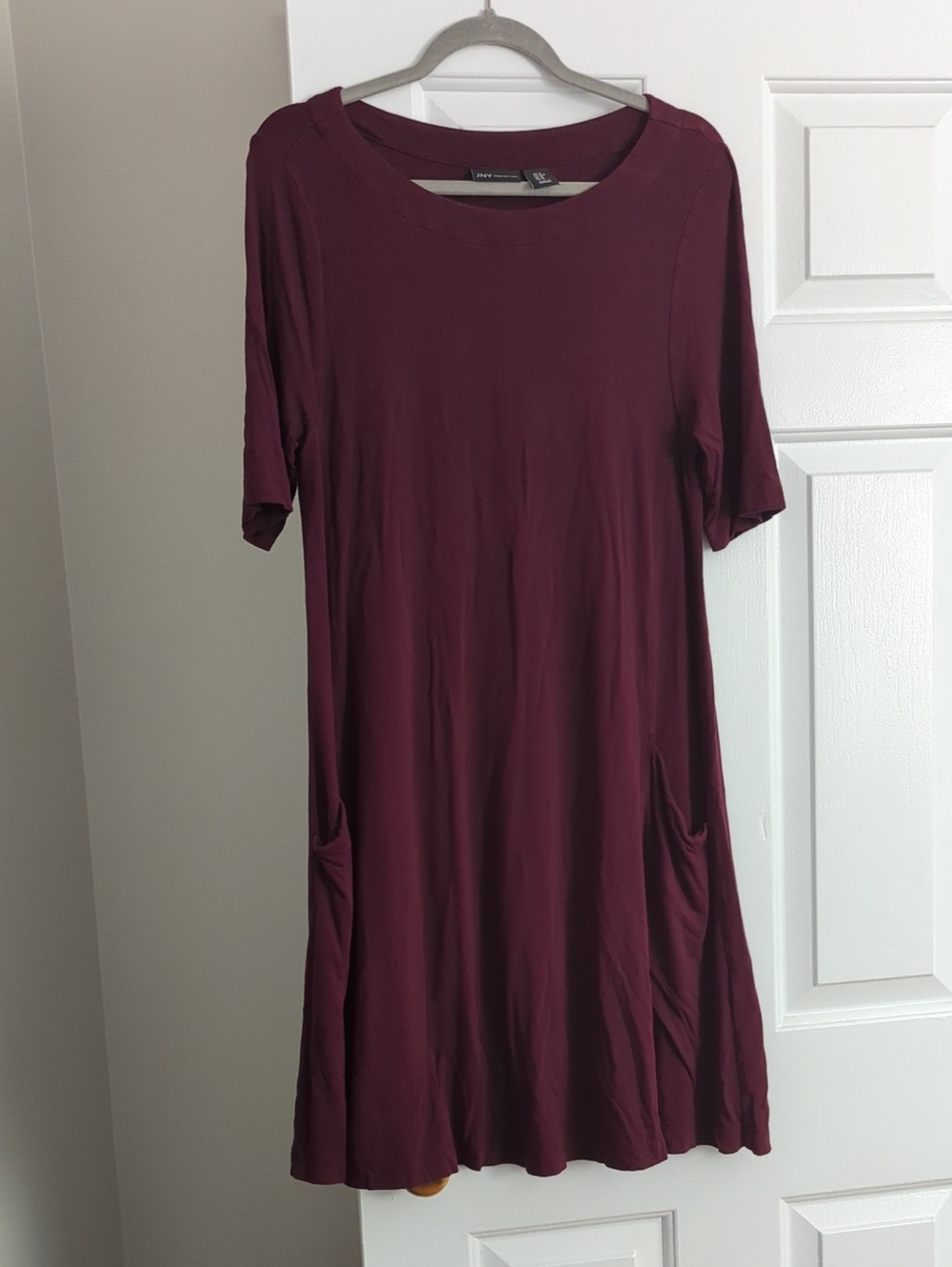 Casual Short Sleeve Shirt Dress - Burgundy
